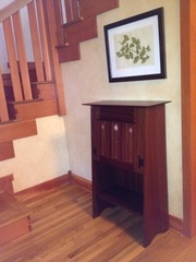 Mahogany Accurate Replica Gustav Stickley Ellis designed inlaid drop-front desk.